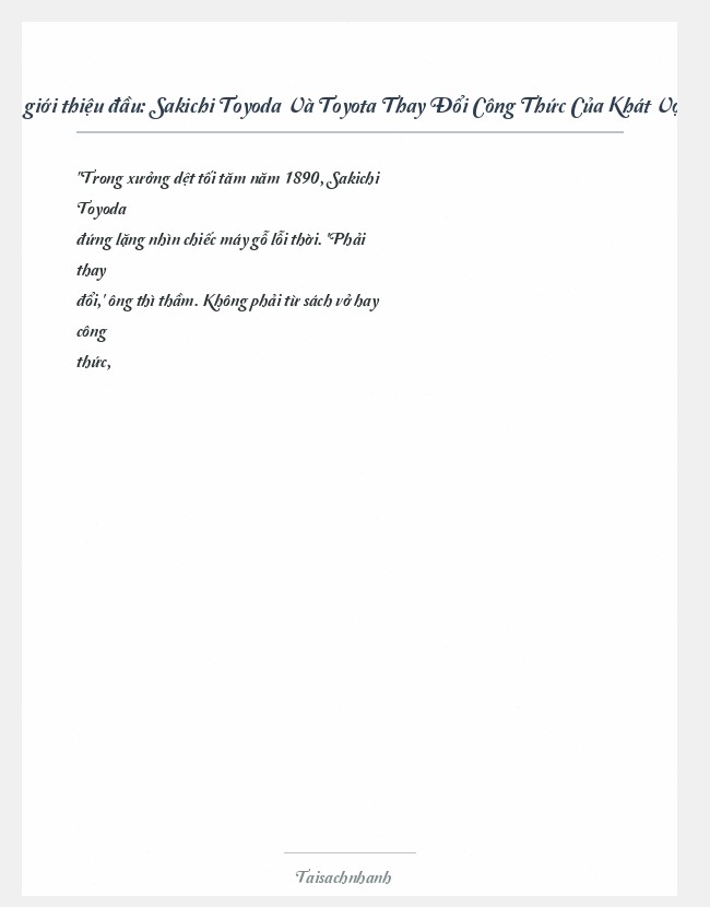 Trích đoạn Sakichi Toyoda Và Toyota Thay Đổi Công Thức Của Khát Vọng