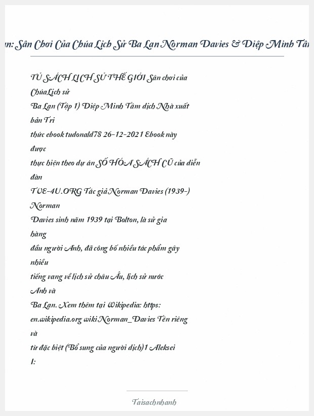 Trích đoạn Sân Chơi Của Chúa Lịch Sử Ba Lan Norman Davies & Diệp Minh Tâm (Dịch)