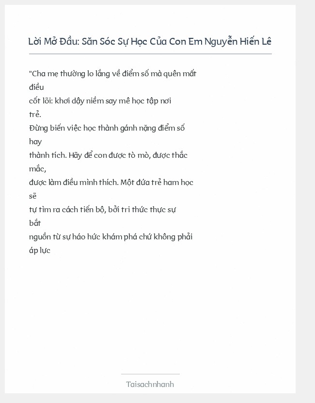 Trích đoạn Săn Sóc Sự Học Của Con Em Nguyễn Hiến Lê
