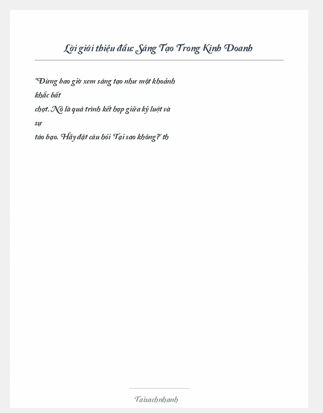 Trích đoạn Sáng Tạo Trong Kinh Doanh