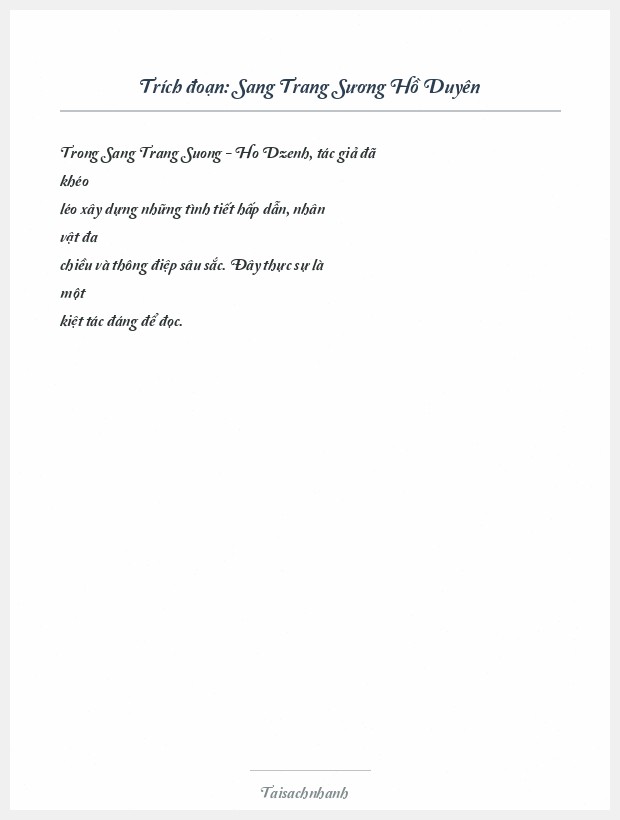 Trích đoạn Sang Trang Sương Hồ Duyên