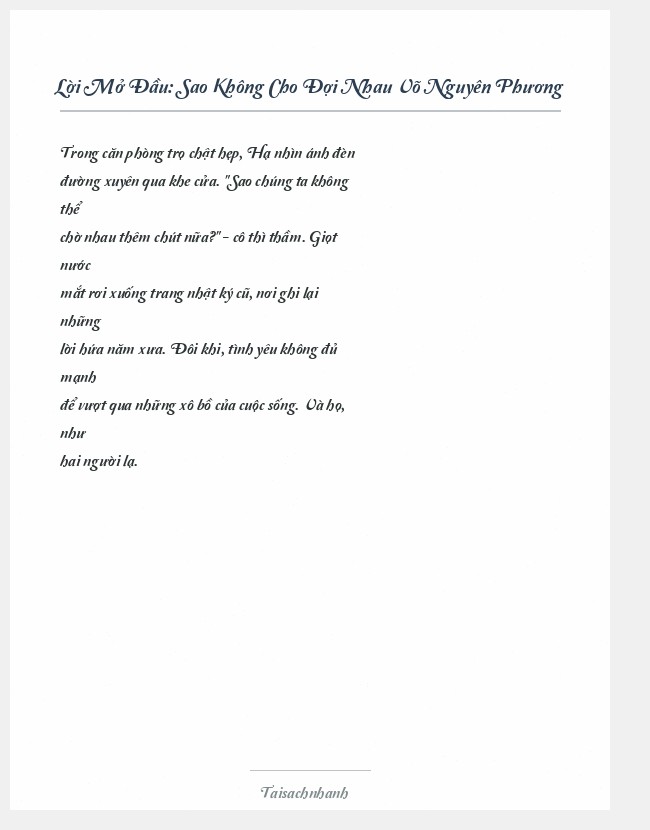 Trích đoạn Sao Không Cho Đợi Nhau Võ Nguyên Phương