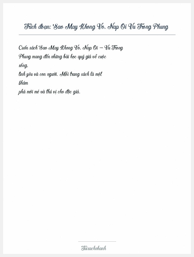 Trích đoạn Sao May Khong Vo, Nap Oi Vu Trong Phung