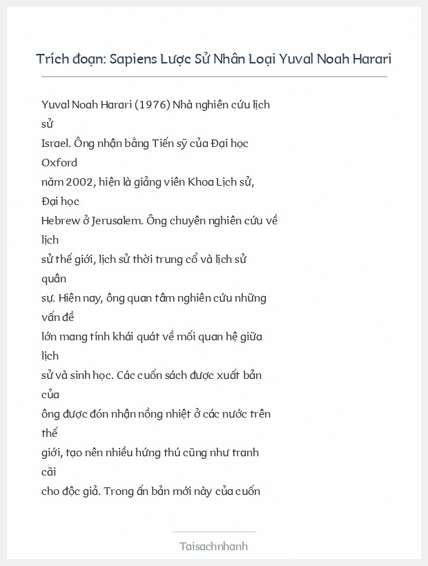Trích đoạn Sapiens Lược Sử Nhân Loại Yuval Noah Harari
