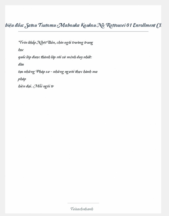 Trích đoạn Satou Tsutomu Mahouka Koukou No Rettousei 01 Enrollment Chapter (I)