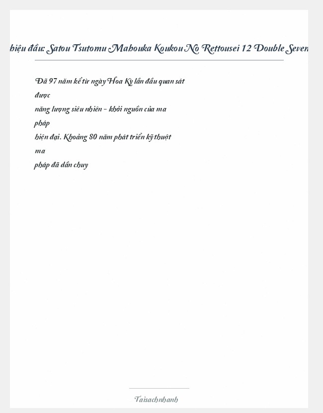 Trích đoạn Satou Tsutomu Mahouka Koukou No Rettousei 12 Double Seven Chapter