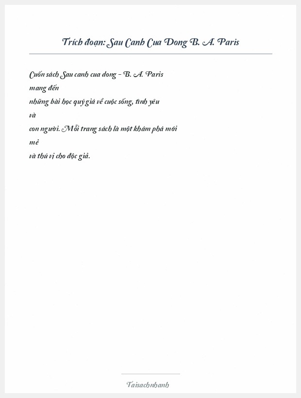Trích đoạn Sau Canh Cua Dong B. A. Paris