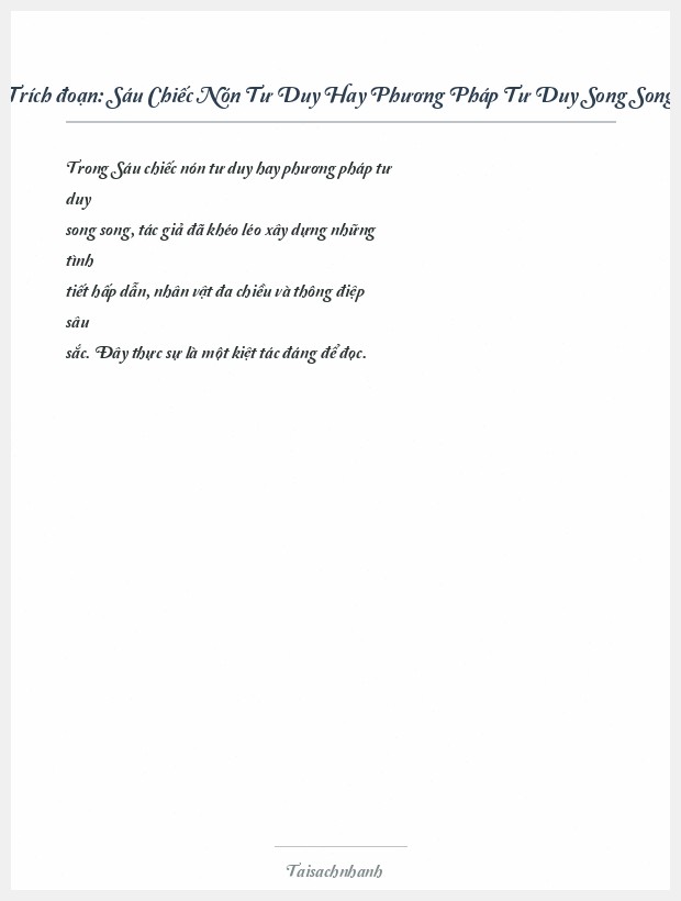 Trích đoạn Sáu Chiếc Nón Tư Duy Hay Phương Pháp Tư Duy Song Song