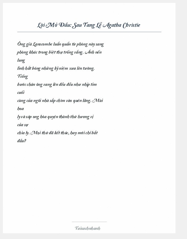 Trích đoạn Sau Tang Lễ Agatha Christie