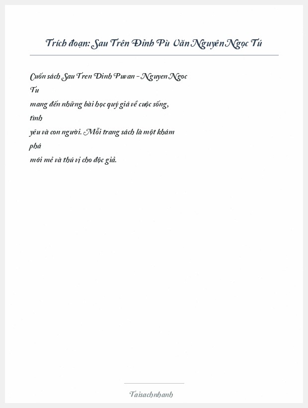 Trích đoạn Sau Trên Đỉnh Pù Văn Nguyên Ngọc Tú