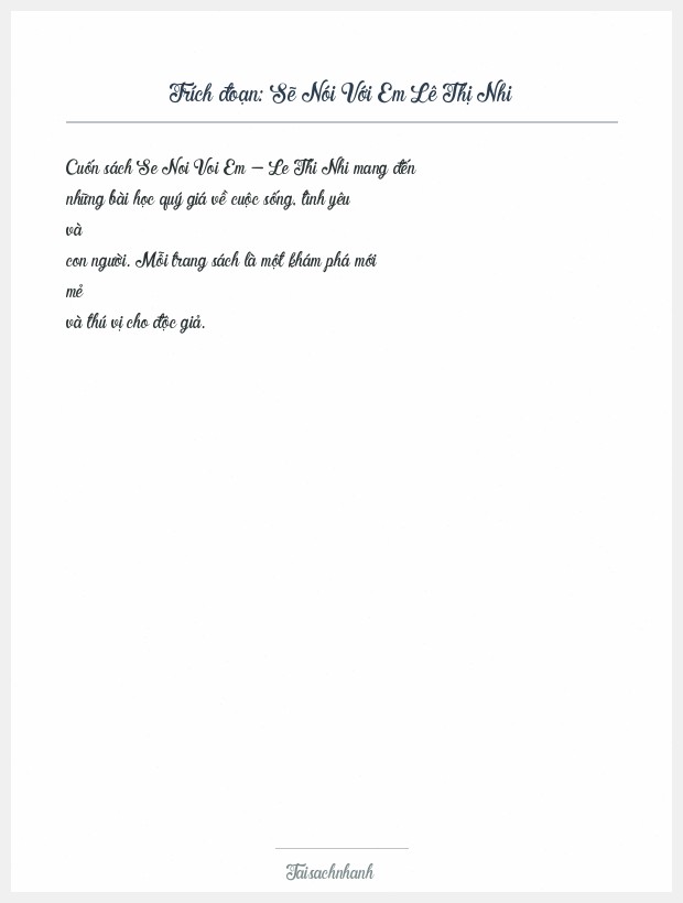 Trích đoạn Sẽ Nói Với Em Lê Thị Nhi