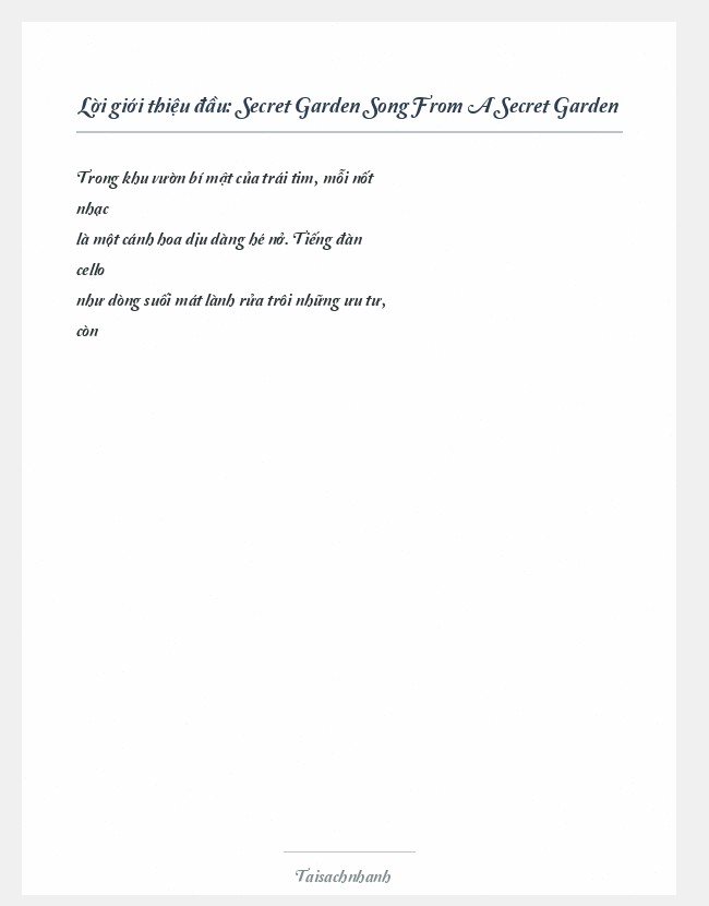 Trích đoạn Secret Garden Song From A Secret Garden