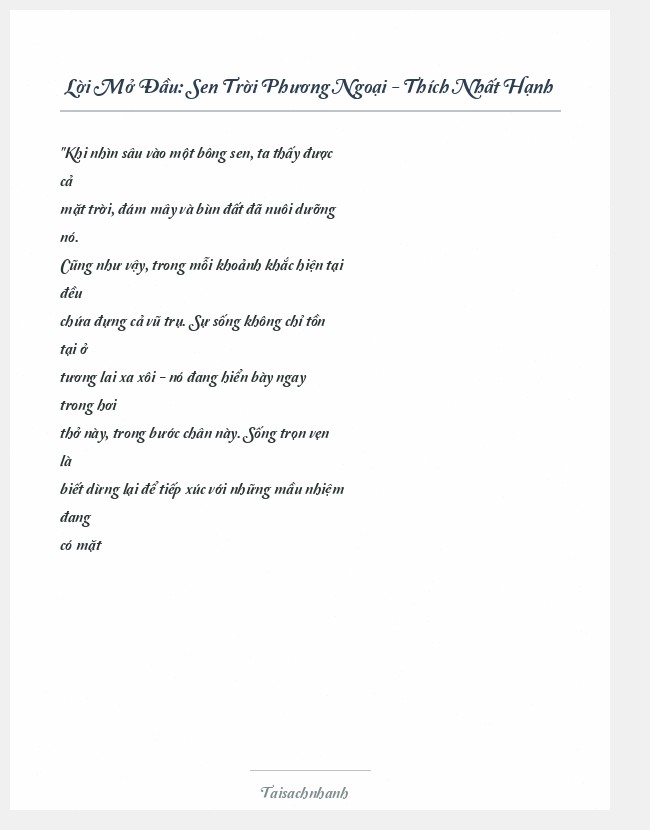 Trích đoạn Sen Trời Phương Ngoại - Thích Nhất Hạnh