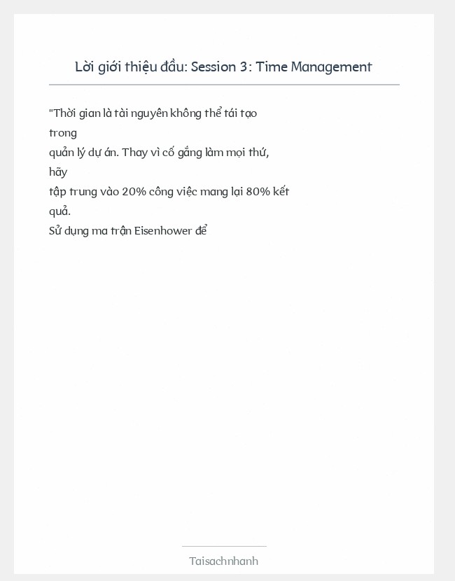 Trích đoạn Session 3: Time Management