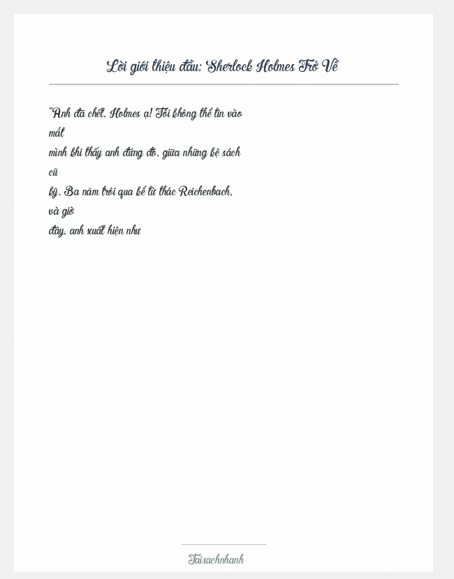 Trích đoạn Sherlock Holmes Trở Về