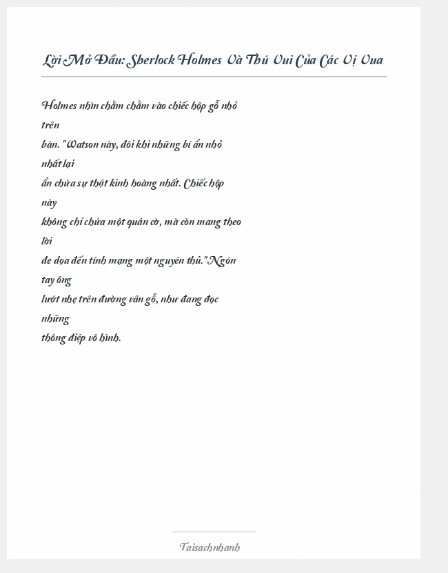 Trích đoạn Sherlock Holmes Và Thú Vui Của Các Vị Vua