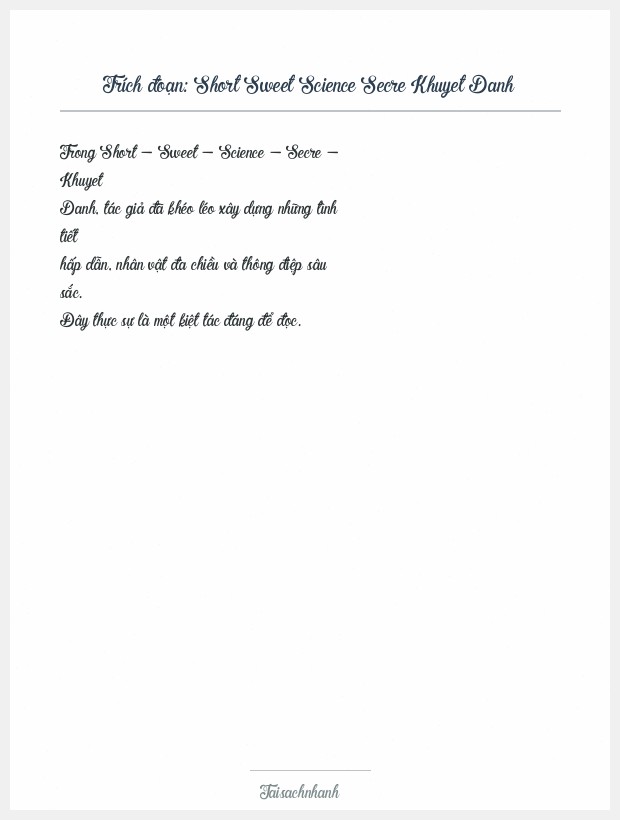 Trích đoạn Short Sweet Science Secre Khuyet Danh