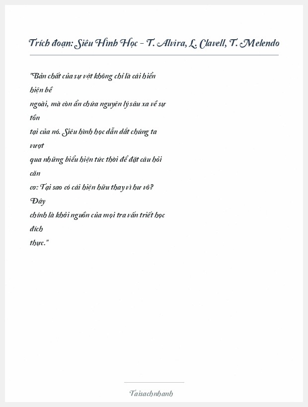 Trích đoạn Siêu Hình Học - T. Alvira, L. Clavell, T. Melendo