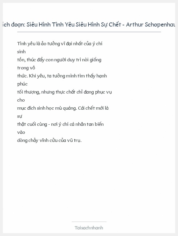 Trích đoạn Siêu Hình Tình Yêu Siêu Hình Sự Chết - Arthur Schopenhauer