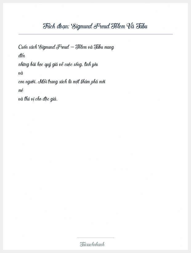 Trích đoạn Sigmund Freud Tôtem Và Tabu
