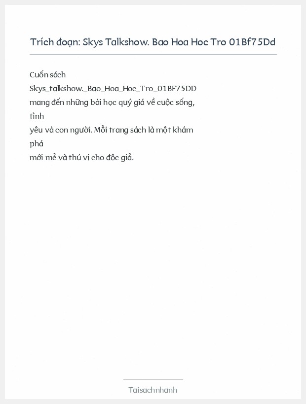 Trích đoạn Skys Talkshow. Bao Hoa Hoc Tro 01Bf75Dd