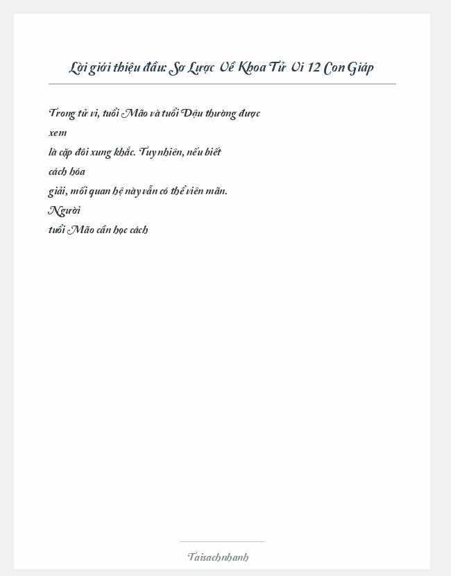 Trích đoạn Sơ Lược Về Khoa Tử Vi 12 Con Giáp