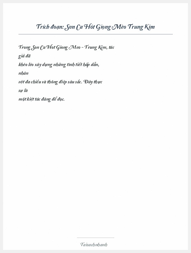 Trích đoạn Sơn Ca Hót Giọng Mèo Trung Kim