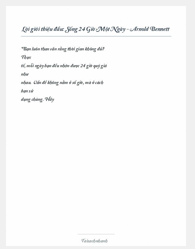 Trích đoạn Sống 24 Giờ Một Ngày - Arnold Bennett