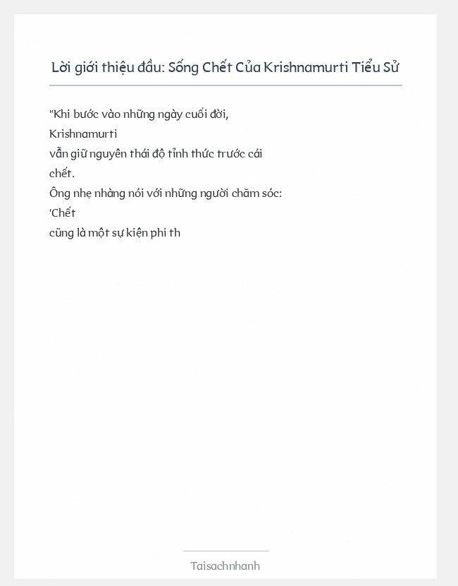Trích đoạn Sống Chết Của Krishnamurti Tiểu Sử