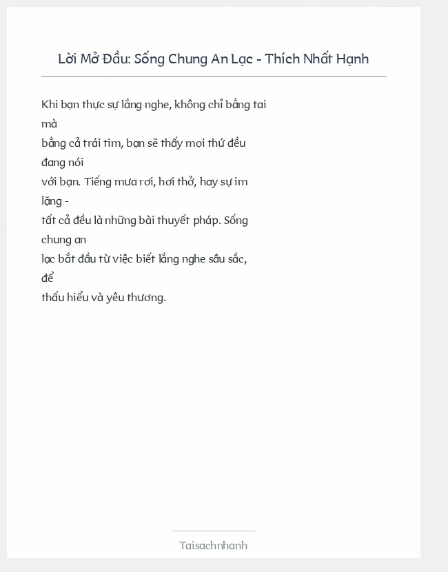 Trích đoạn Sống Chung An Lạc - Thích Nhất Hạnh