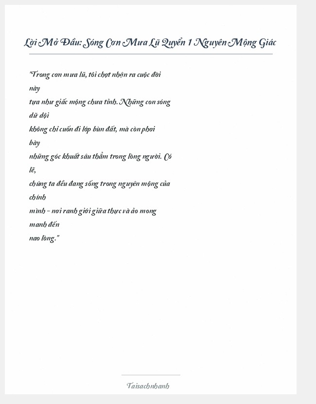 Trích đoạn Sóng Cơn Mưa Lũ Quyển 1 Nguyên Mộng Giác