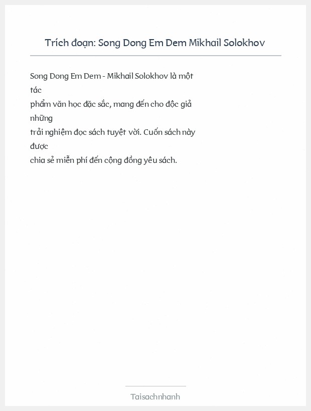 Trích đoạn Song Dong Em Dem Mikhail Solokhov