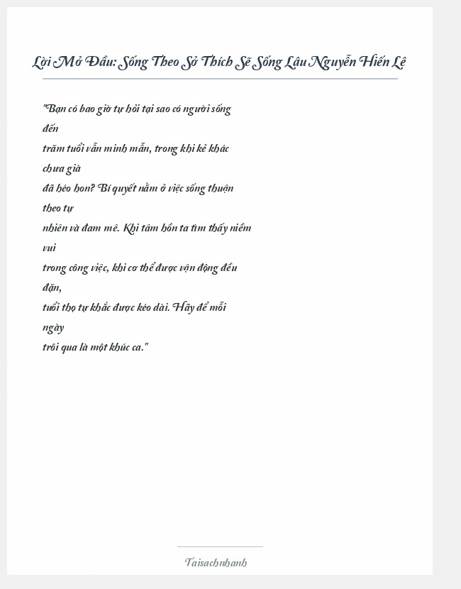 Trích đoạn Sống Theo Sở Thích Sẽ Sống Lâu Nguyễn Hiến Lê