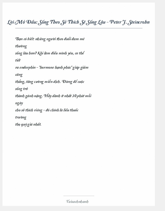 Trích đoạn Sống Theo Sở Thích Sẽ Sống Lâu - Peter J. Steincrohn