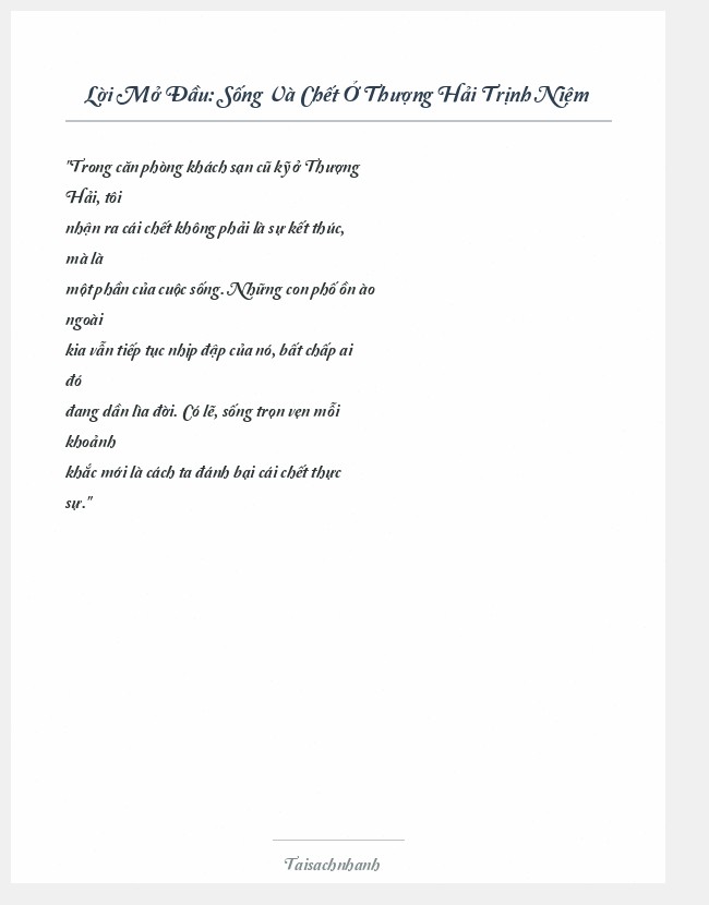 Trích đoạn Sống Và Chết Ở Thượng Hải Trịnh Niệm