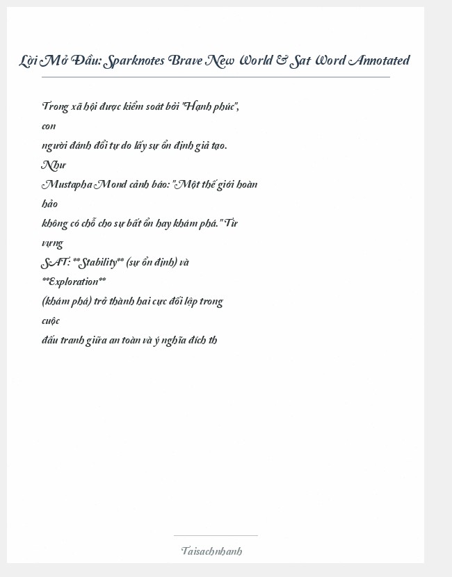 Trích đoạn Sparknotes Brave New World & Sat Word Annotated