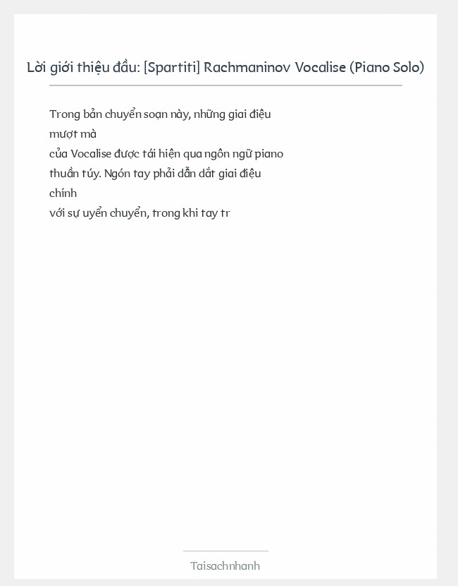 Trích đoạn [Spartiti] Rachmaninov Vocalise (Piano Solo)