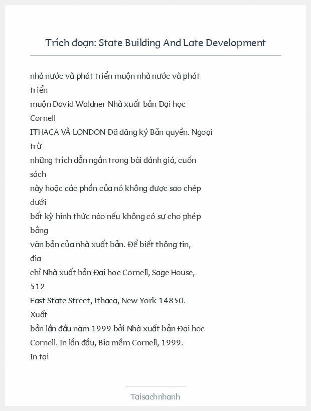 Trích đoạn State Building And Late Development