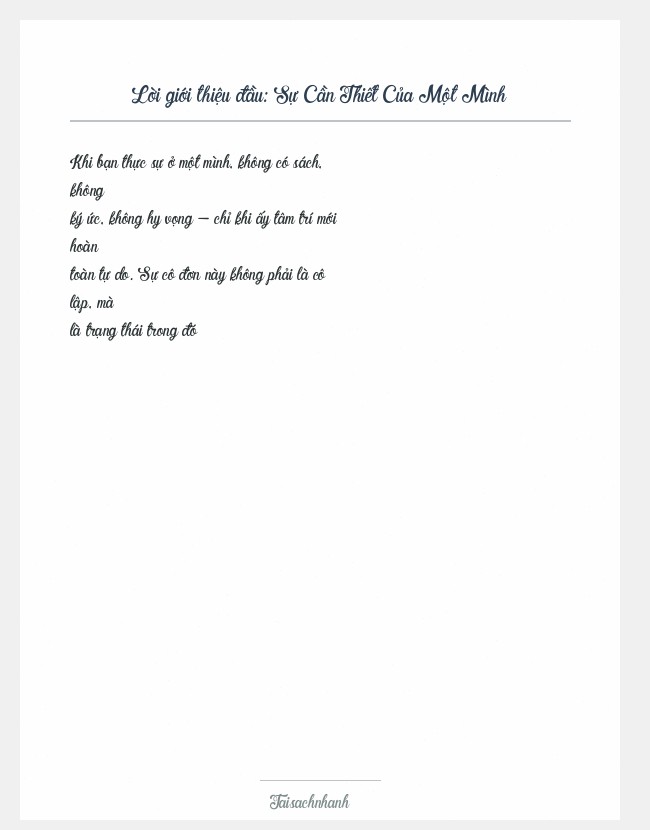 Trích đoạn Sự Cần Thiết Của Một Mình