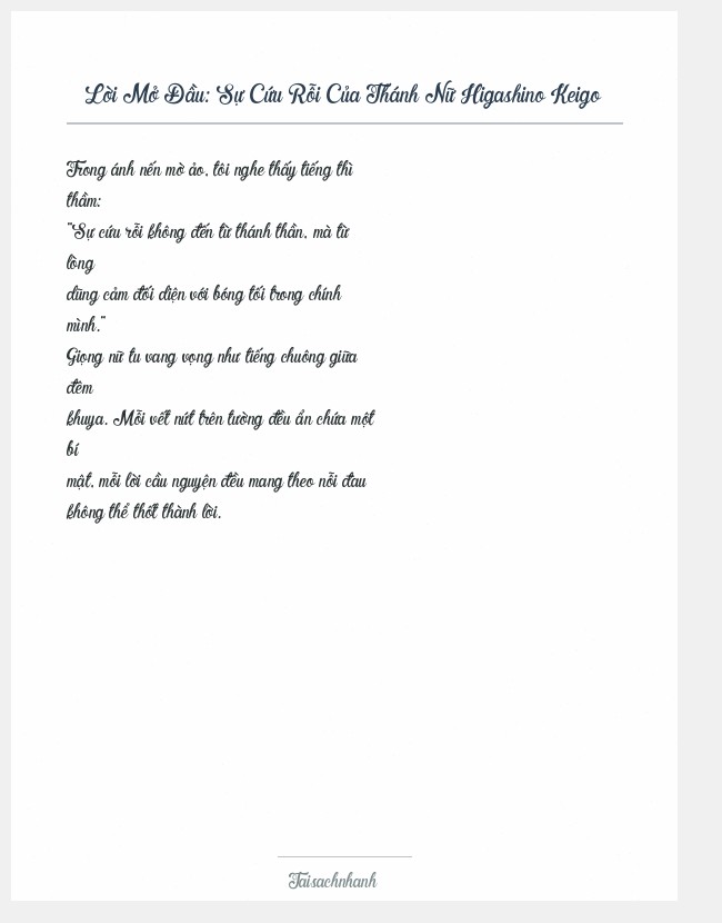 Trích đoạn Sự Cứu Rỗi Của Thánh Nữ Higashino Keigo