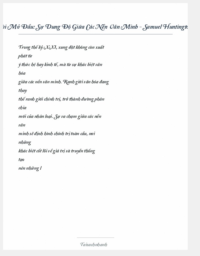 Trích đoạn Sự Dung Độ Giữa Các Nền Văn Minh - Samuel Huntington