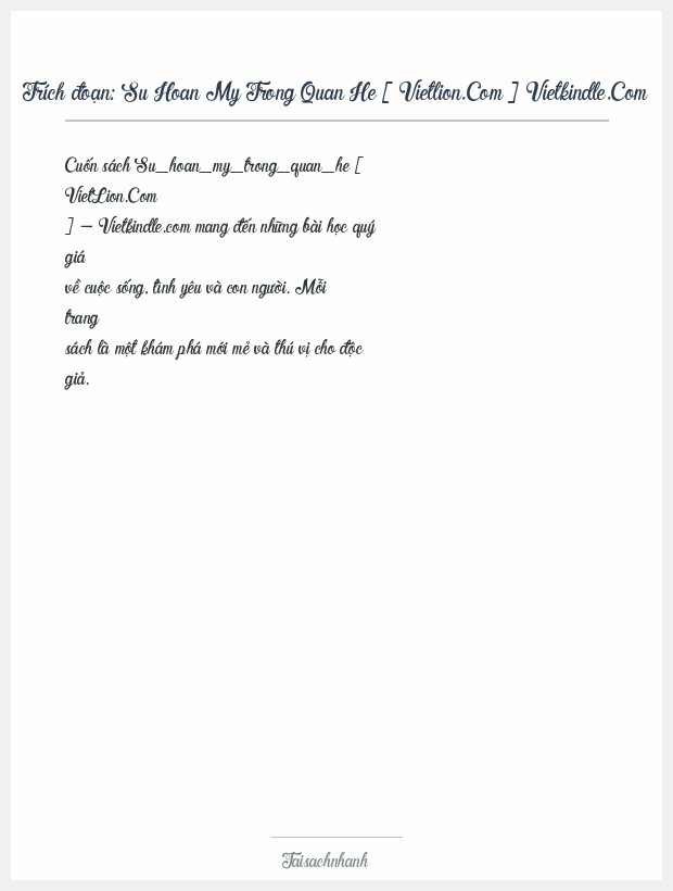 Trích đoạn Su Hoan My Trong Quan He [ Vietlion.Com ] Vietkindle.Com