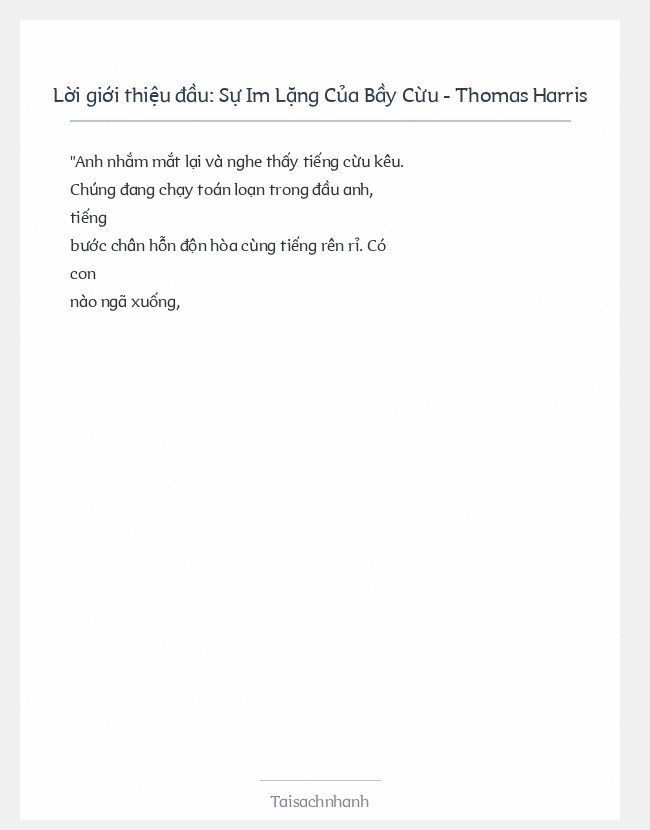 Trích đoạn Sự Im Lặng Của Bầy Cừu - Thomas Harris