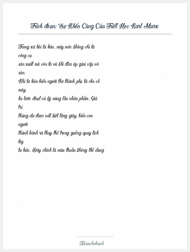 Trích đoạn Sự Khốn Cùng Của Triết Học Karl Marx