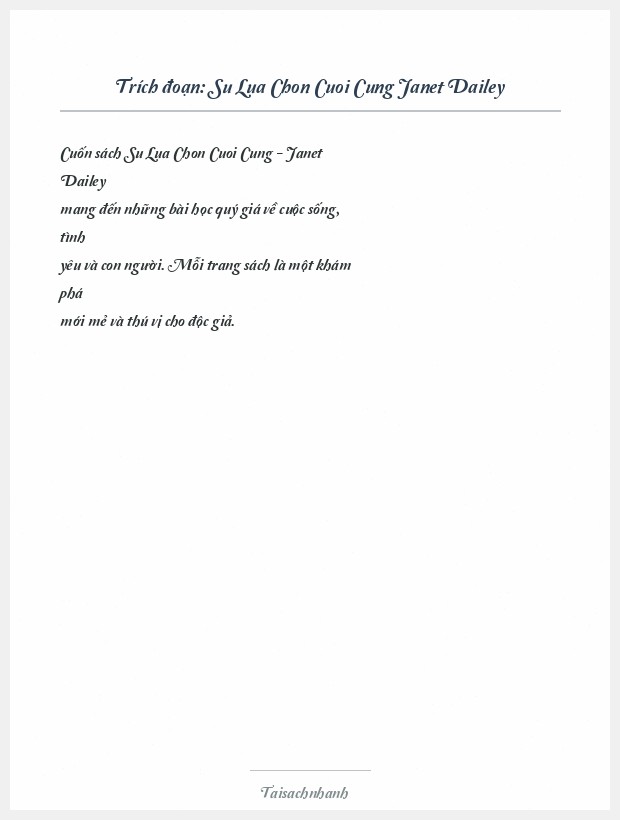Trích đoạn Su Lua Chon Cuoi Cung Janet Dailey