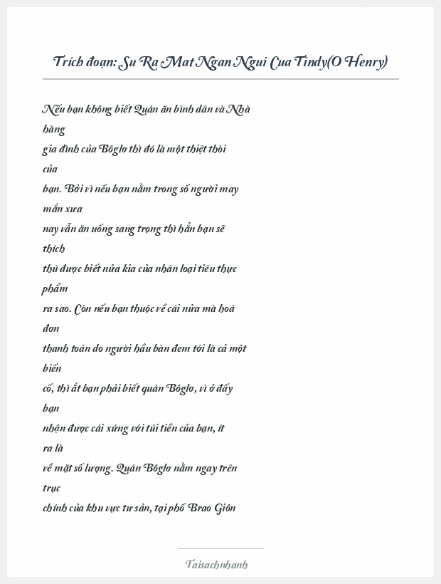 Trích đoạn Su Ra Mat Ngan Ngui Cua Tindy(O Henry)