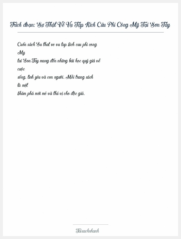 Trích đoạn Sự Thật Về Vụ Tập Kích Cứu Phi Công Mỹ Tại Sơn Tây