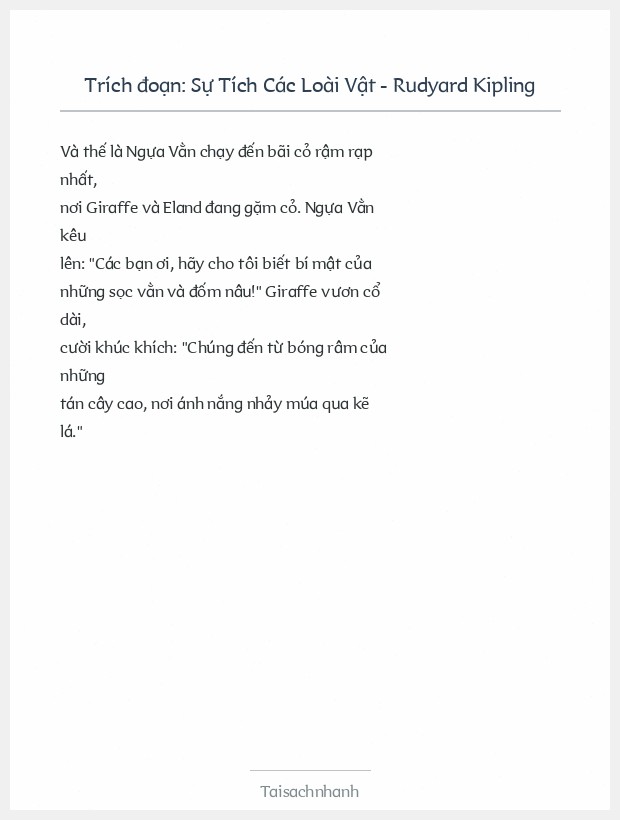 Trích đoạn Sự Tích Các Loài Vật - Rudyard Kipling