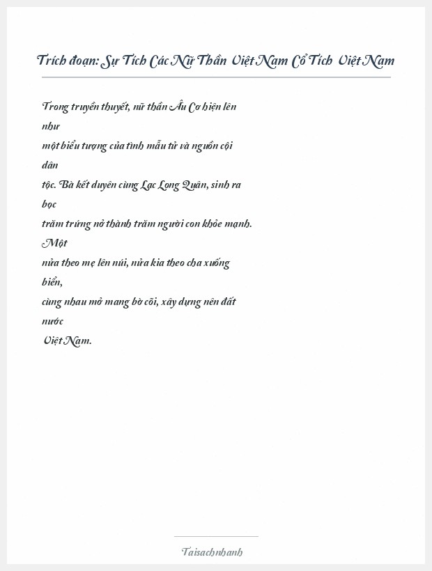 Trích đoạn Sự Tích Các Nữ Thần Việt Nam Cổ Tích Việt Nam