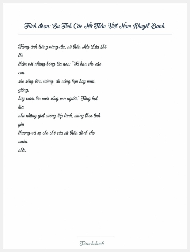 Trích đoạn Sự Tích Các Nữ Thần Việt Nam Khuyết Danh